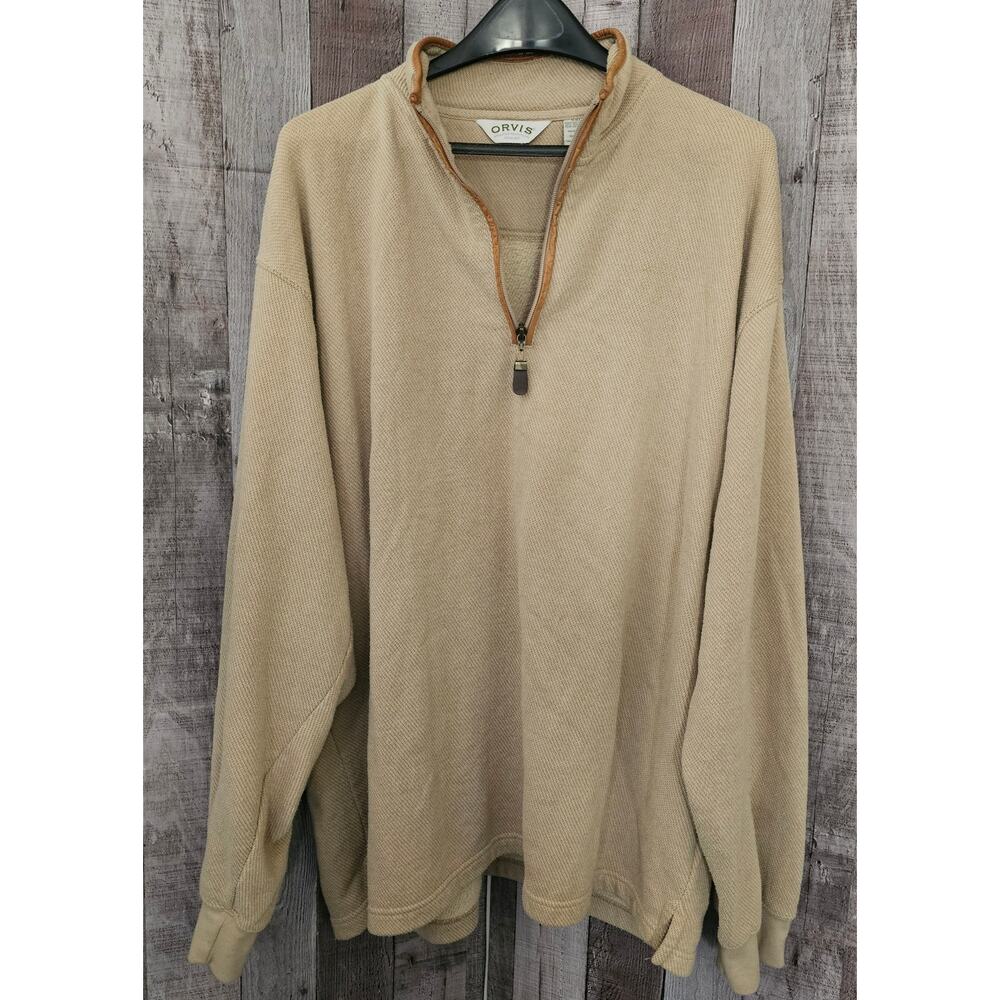 ORVIS Sweater Oatmeal Tan 1/4 Zip Long Sleeve Sweater Men's size 2X XXL
